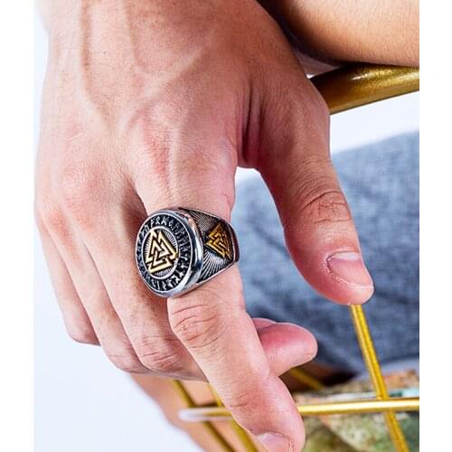 Hop hop Male New Fashion Vintage Mens Ring Viking knight Odin Triangle Rings Jewelry Wedding Party Gifts for Man Cross Rings