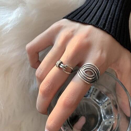 925 Sterling Silver Ins Line Knot Retro Geometry Index Finger Opening Rings For Women Couple Fine Jewelry Party Gift SAR434