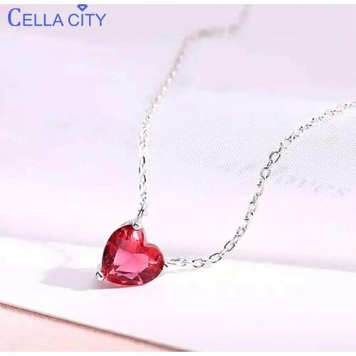 Cellacity 925 Sterling Silver Necklace For Women With Heart Shape Ruby Gemstones Silver Wedding Gift Wholesale Fine Jewelry