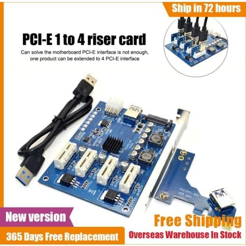 PCI-E X1 to 4PCI-E X16 Expansion Kit 1 to 4 Port PCI Express Switch Multiplier HUB 6 Pin Sata USB Riser Card dropshipping