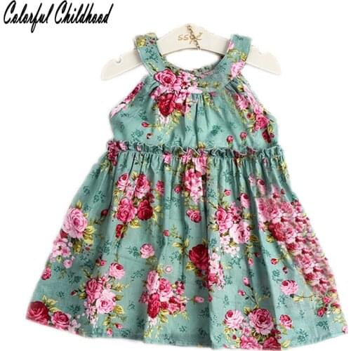 Pretty Girls Dress 2017 New summer children dress girls floral print dresses little girl Vest dress kids clothing for 2-7Y