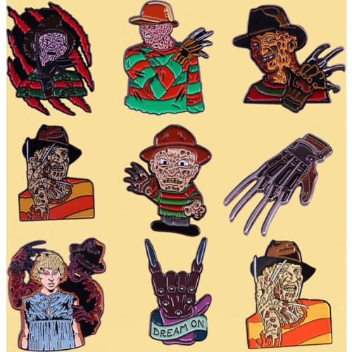 Creative Funny Anime Enamel Pins Horror Movie Metal Cartoon Brooch Knapsack Hat Collar Lapel Badges Women Fashion Jewelry Gifts