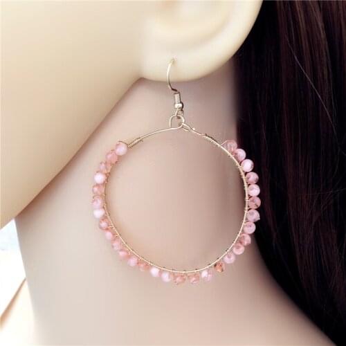 Hot Sale Fashion Jewelry New Year Gift Simple Handmade Pink Exquisite Weave Beaded Drop Earrings Bijoux