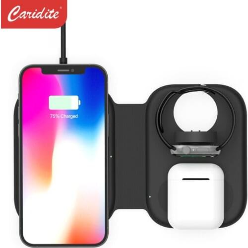 Caridite For Phone Watch Earphones Magnetic Folding 3 in1 Fast Wireless Charging Station Support QI phone 15W 10W 7.5W 5V1A