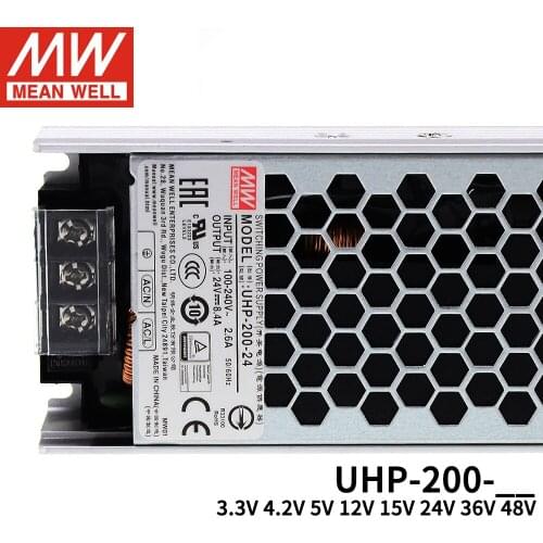Meanwell UHP-200 AC TO DC power supplier IP20 Slim type 200W PFC switching power supply 3.3V 5V 12V 24V 36V 48V ac dc adapter