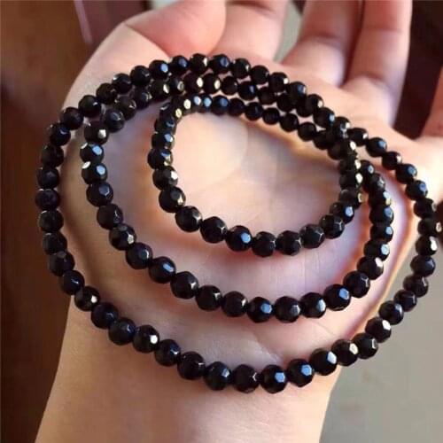 Natural Healing Energy black agate Multi-turn Facet Bracelet agate Beads Bangle Elastic Pulsera Women Jewelry