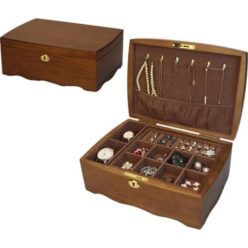 2021 New Solid Wood Jewelry Box With Lock Retro Antique High- Large Capacity Mecklace Watch Ring Chinese Style jewelry box