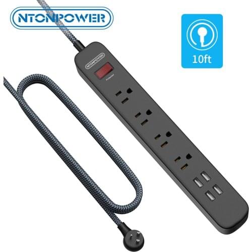 NTONPOWER Power Strip USA Multi Plug Socket 10ft White Braided Line Surge Protector 1700J Extension Socket For Home Office