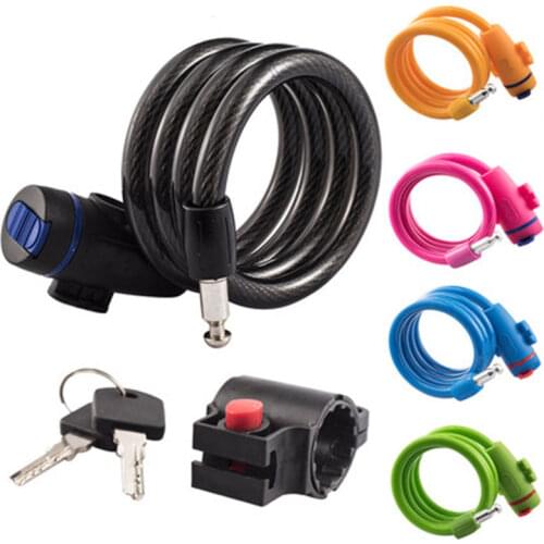 Anti-Theft Bicycle Lock Steel Cable Coil For Bike Motorcycle Cycle MTB Bike Security Lock with Holder Mount Bracket