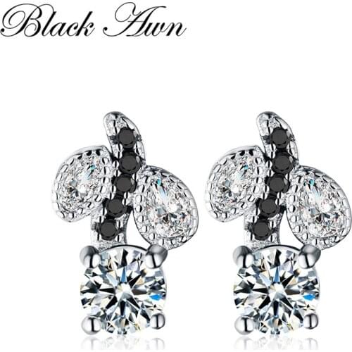 Romantic 1.2g Genuine 925 Sterling Silver Fine Jewelry Eyes Black&White Stone Engagement Stud Earrings for Women T116