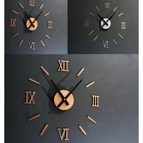 1pcs DIY 3D wall clock Roman numeral frameless acrylic mirror home office school wall decoration clock sticker