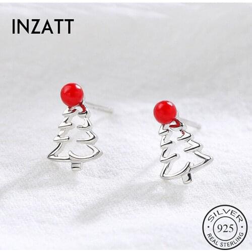 INZATT Hollow Christmas tree Stud Earrings 925 Sterling Silver Fine Jewelry For Women Party Christmas Minimalist Gift
