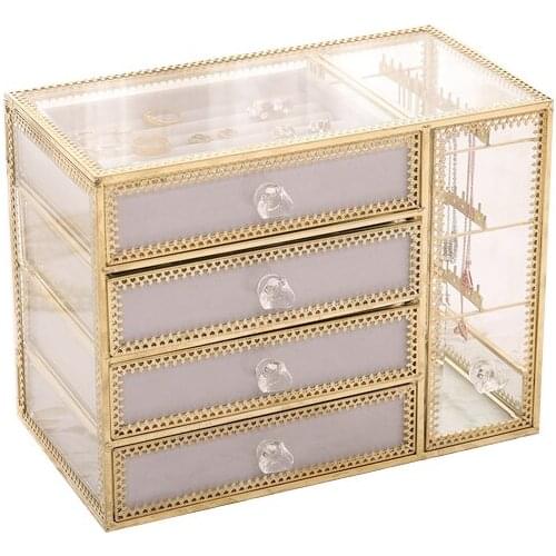 Retro European Jewelry Box Nordic Windscreen Gold Bronze Edge Earring Ring Necklace Dust-proof Receiving Box