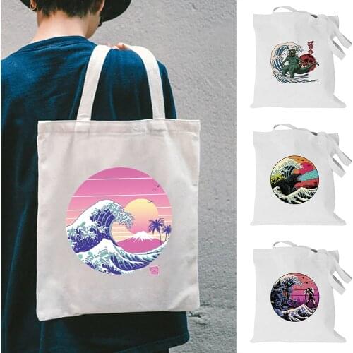 Collapsible Women Canvas Shoulder Bag Shopping Bags Cotton Cloth Fabric Grocery Handbags Tote Book Bag for Girls