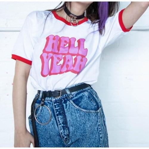 Hell Yeah Punk Style Tshirt Short Sleeve Modal Graphic Tees Plus Size Vintage Summer Short Sleeve Top Funny Tumblr T shirt Women