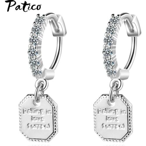 Temperament 100% Real Silver 925 Rhinestone Hoop Earring For Women Geometric Love Earrings Charms Jewelry Wholesale