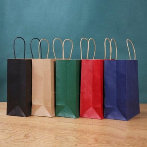 1pcs/lot color kraft paper bag with handles 21x15x8cm Festival gift bag High Quality shopping bags