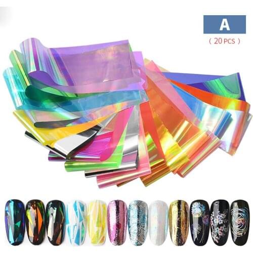 1 Pack Holographic Nail Foil Set 4*20cm Mixed Designs Transfer Sticker Starry Sky Paper 3d UV GEL Laser Manicure Nail Art Decals