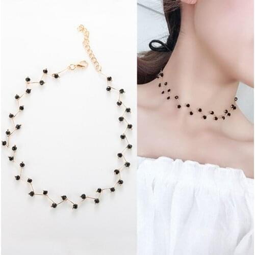 2021 New Fashion Sexy Wave Chain Black Beads Charm Choker Party Short Necklace Women Girl Female Jewelry
