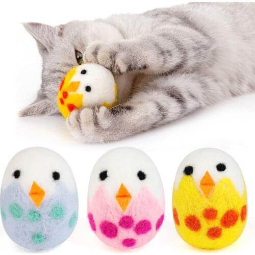 3PCS Easter Cat Toy Lovely Chicken Egg Kitten Chew Toy Catnip Cat Chasing Toy With Storage Bag Multicolor Cat Interactive Toy