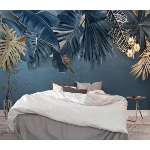 Bacal Custom 3d wallpaper nordic minimalist blue fresh tropical plant background wall papers home decor mural papel de parede