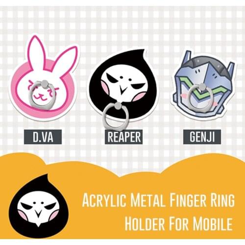 3 Types D.va Cosplay Accessory D.va Genji Reaper Acrylic Metal Finger Ring Mobile Phone Grip Stand Holder D.va Accessories
