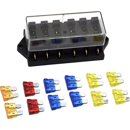 Auto 6-Way Blades Circuit Fuse Box Holder w/ LED Light for Boat Marine