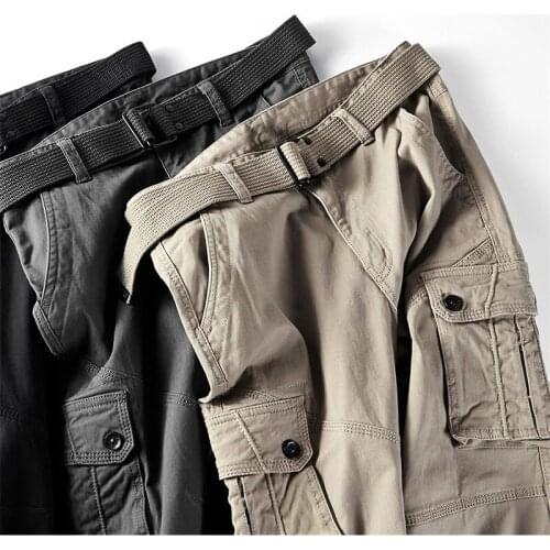 Cargo Pants Men Multi-pockets Baggy Pants Military 100% Cotton Casual Trousers Spring Autumn Army Pants Joggers With Free Belts