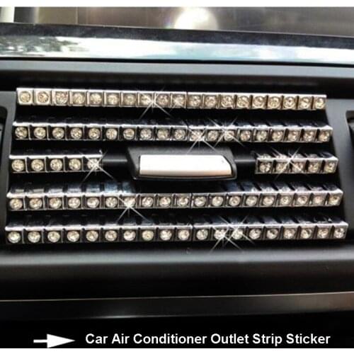 Car Air Conditioner Outlet Vent Grille Chrome Decoration Strip Diamond Sticker Rhinestones For Girls Interior Accessories