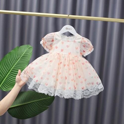 Summer Baby girls Short Sleeve dress net veil sweet love princess Dress Child Mesh Party Dresses Kids