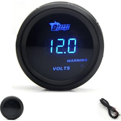 DRAGON GAUGE 52MM Volt Gauge 0-15V Black Color Digital Blue Led
