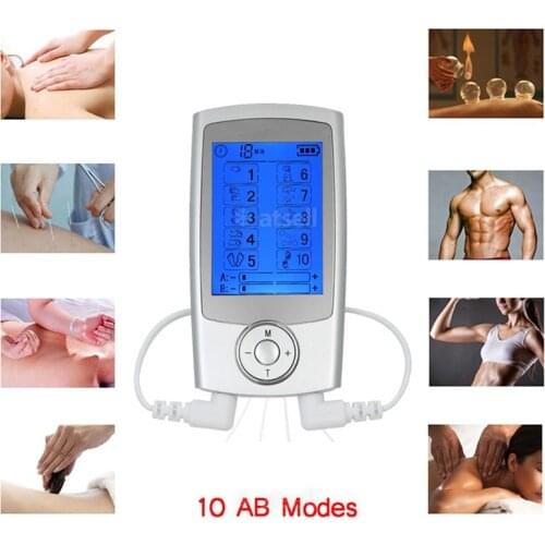 Tens Machine Dual Output 8 Electrode Pads for Pain Relief Pulse Massage EMS Muscle Stimulation Tens Electric Stimulator