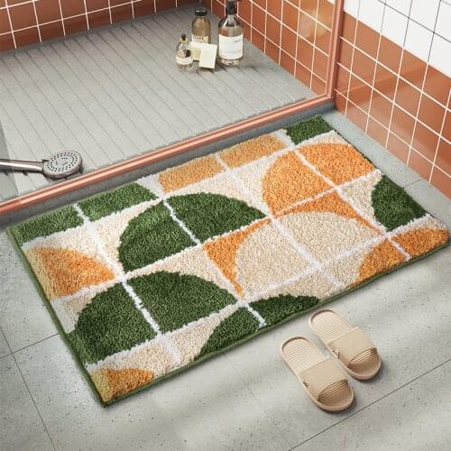 Geometric Bath Mat Nordic Fluffy Rug Flocking Plaid Mat Carpet Bathroom Door Floor Welcome Doormat Home Spring Decor