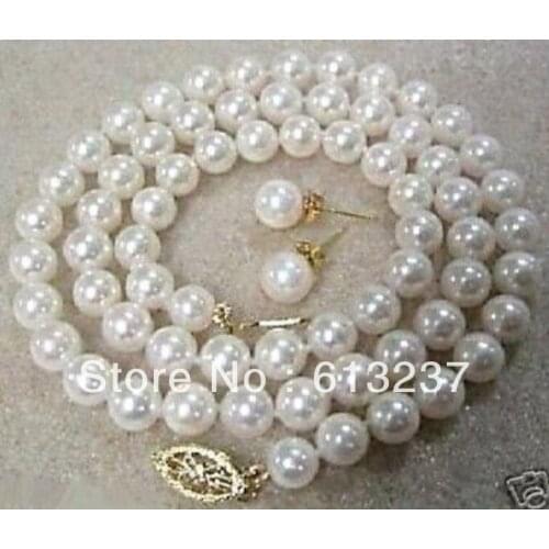 Hot sale 8mm white shell simulated-pearl elegant women chains necklaces earring party weddings charms jewelry set 18inch MY4591