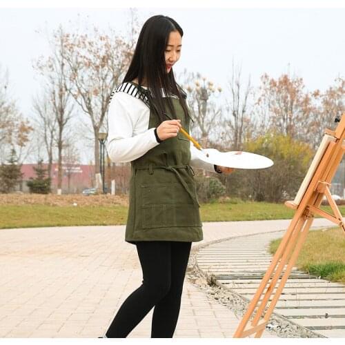 Canvas Artist Apron Oilproof Antifouling Multi-pocket Slim Fit Sleeveless Adjustable For Artist Calligrapher Oil Paint Student
