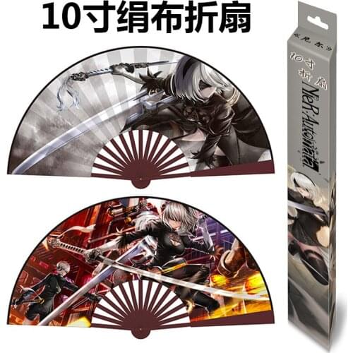 NieR Automata folding fan toy 10"/33cm Anime Bamboo Silk Cloth Hardcover Hand Fan toy gift