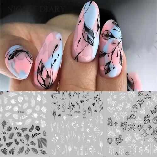 1 Sheet Black White 3D Nail Art Stickers Sliders Flowers Leaves Snake Mandala Leaf Geometry Adhesive Nail Decals Foil Design