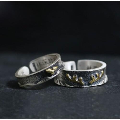 New Retro 925 Sterling Silver Ring Trend Fashion Whale Tail Antler Couple Ring Opening Adjustment Jewelry Accessories