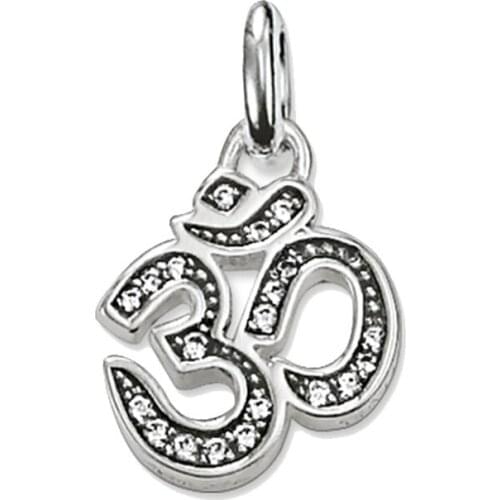 Muffiy Women Thai Silver White Zirconia Letter OM Pendants 2019 Fashion Charms Chain Necklace Accessories Pendant Jewelry Bijoux