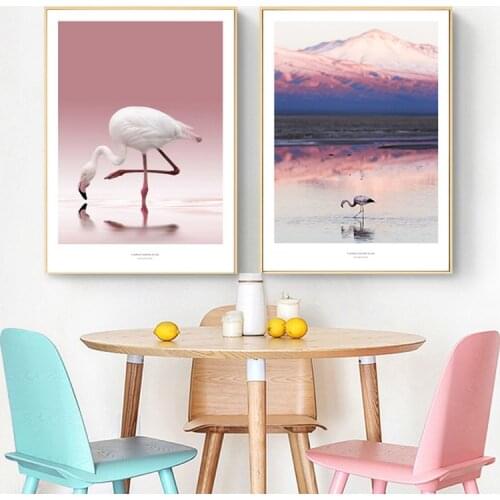 Nordic PINK Flamingos letter bird wall art Canvas Posters Painting Prints warm-toned Picture for Living Room Morden Home Decor