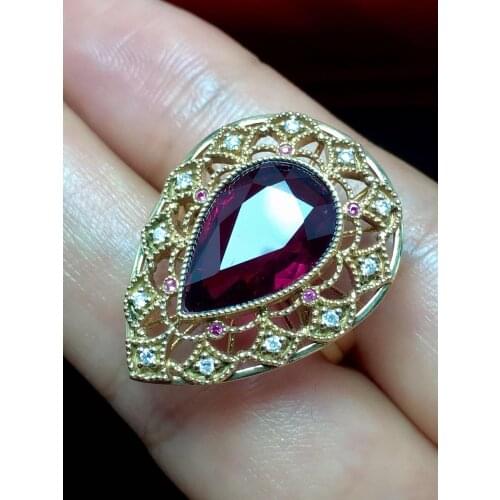 Fine Jewelry Real Pure 18 K Gold AU750 100% Natural Red Tourmaline Gemstone 5.8ct Female Rings Brazil Origin for Womens Gift