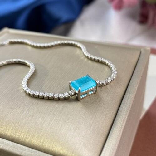 New S925 Bracelet palaiba blue Korean fashion womens 16.5 + 3cm geometric Bracelet exquisite jewelry