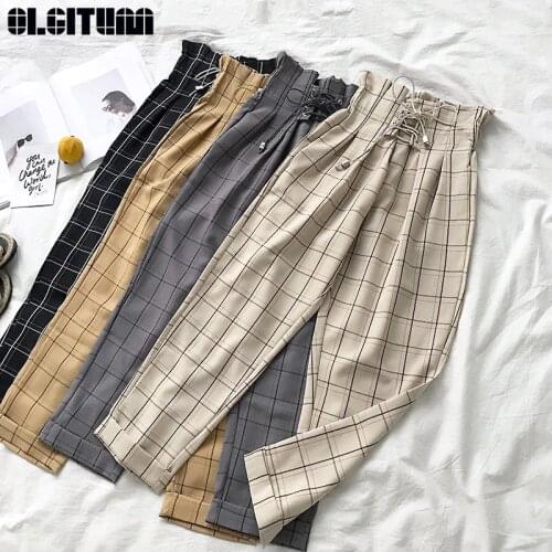 OLGITUM Women's Plaid Trousers