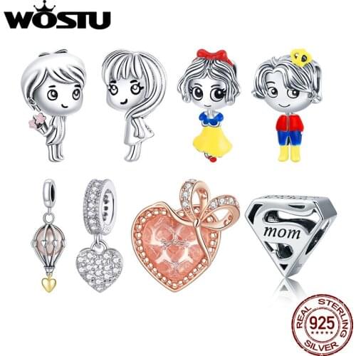 WOSTU Authentic 925 Sterling Silve Hot Air Balloon Love Charms Pendant Fit Bracelets Women Party Fashion DIY Jewelry Gift Making