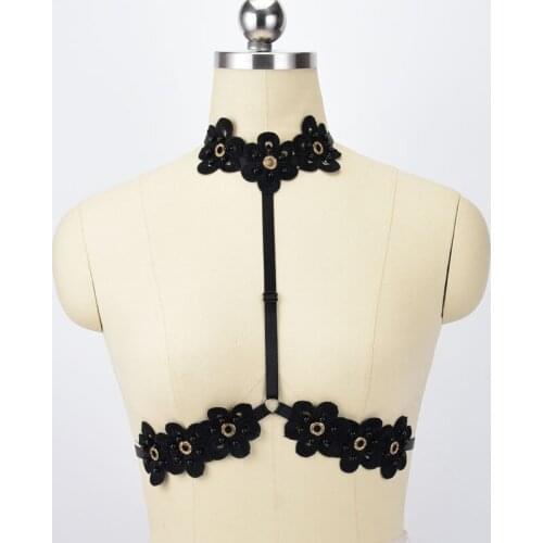 90s Flowers Harness Lolita Necklace Open Chest body Cage Bra Harajuku Wedding Bondage harness Lingerie CropTop Wear harness bra