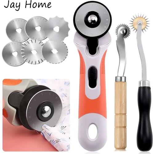 45mm Rotary Cutter with 5 Replacement Blades &6 Needlepoint Tracing Wheel Roller Cutting Tool Kit for Sewing Leather Craft
