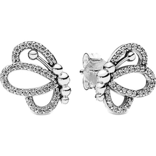 Sparkling Butterfly Outlines Zircon Stud Earrings Simple Personality Fashion Brand Earrings for Woman Valentines Day Gift