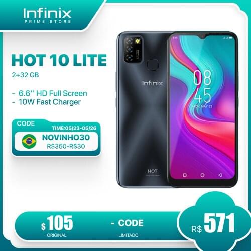 Global Version Infinix Hot 10 Lite 2GB 32GB Mobile Phone 6.6''HD Screen Smart Phone 5000mAh Battery 13MP AI Triple Camera
