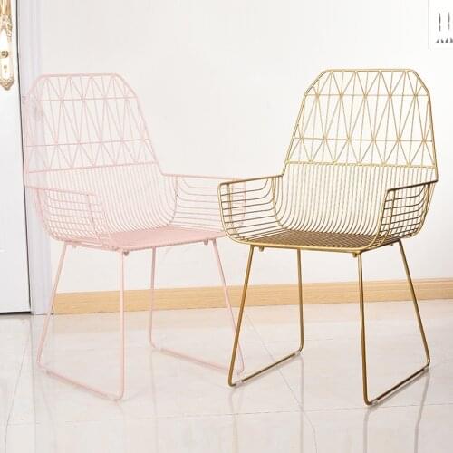 Nordic Dining Chair Modern Golden Wrought Iron Leisure Chair Armchair Living Room Chairs Restaurant Coffee Lounge Make Up Chair