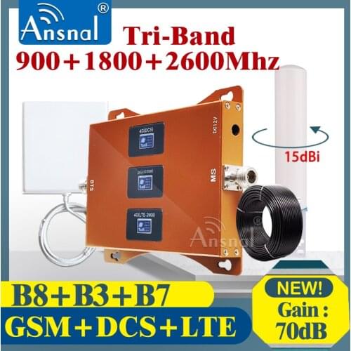 900 1800 2600Mhz Cellphone GSM Repeater Tri-Band 4G Cellular Signal Booster GSM WCDMA LTE 2g 3g 4g Cellular amplifier 4GRepeater